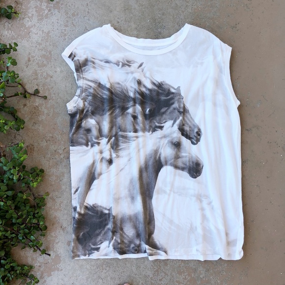 All Saints Tops - Allsaints Wild Horses White Oversized Tee Top